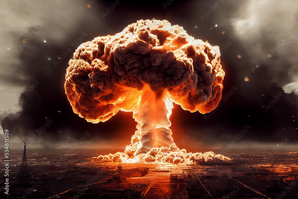 Nuclear Bomb Massive Explosion In Civil City 3D Art Work Spectacular Illustration Nuclear World