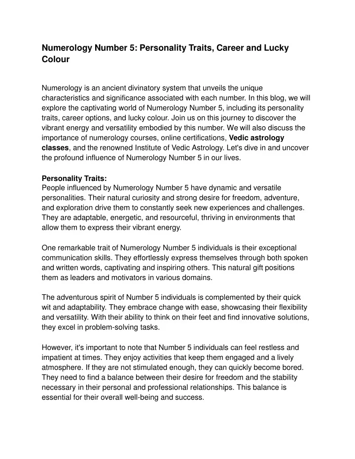 Numerology Number 5 Personality Traits Career And Colour