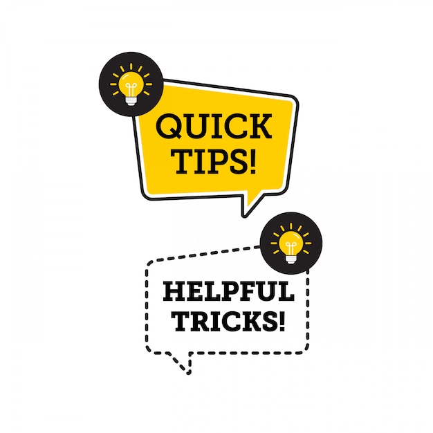 Quick Tips Helpful Tricks Vector Icon Or Symbol Set With Black And Yellow Color And Lightbulb